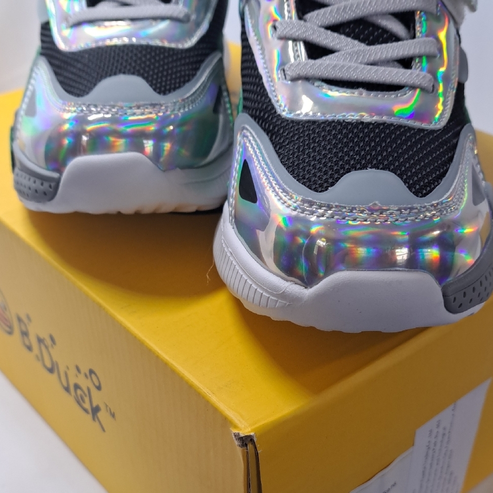 Kids' Holographic Sneakers with Green Accents - Picture 6 of 14